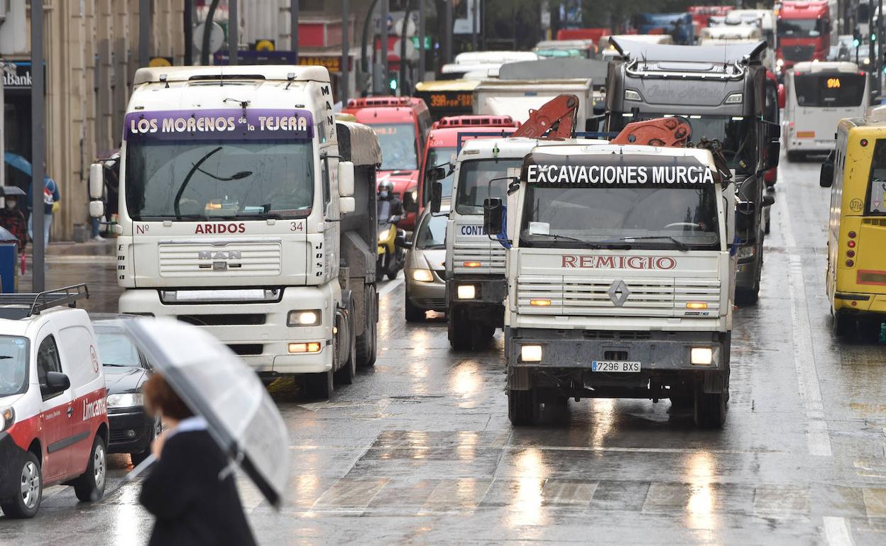 Imagen de archivo de la huelga de trasnportistas en Murcia. 