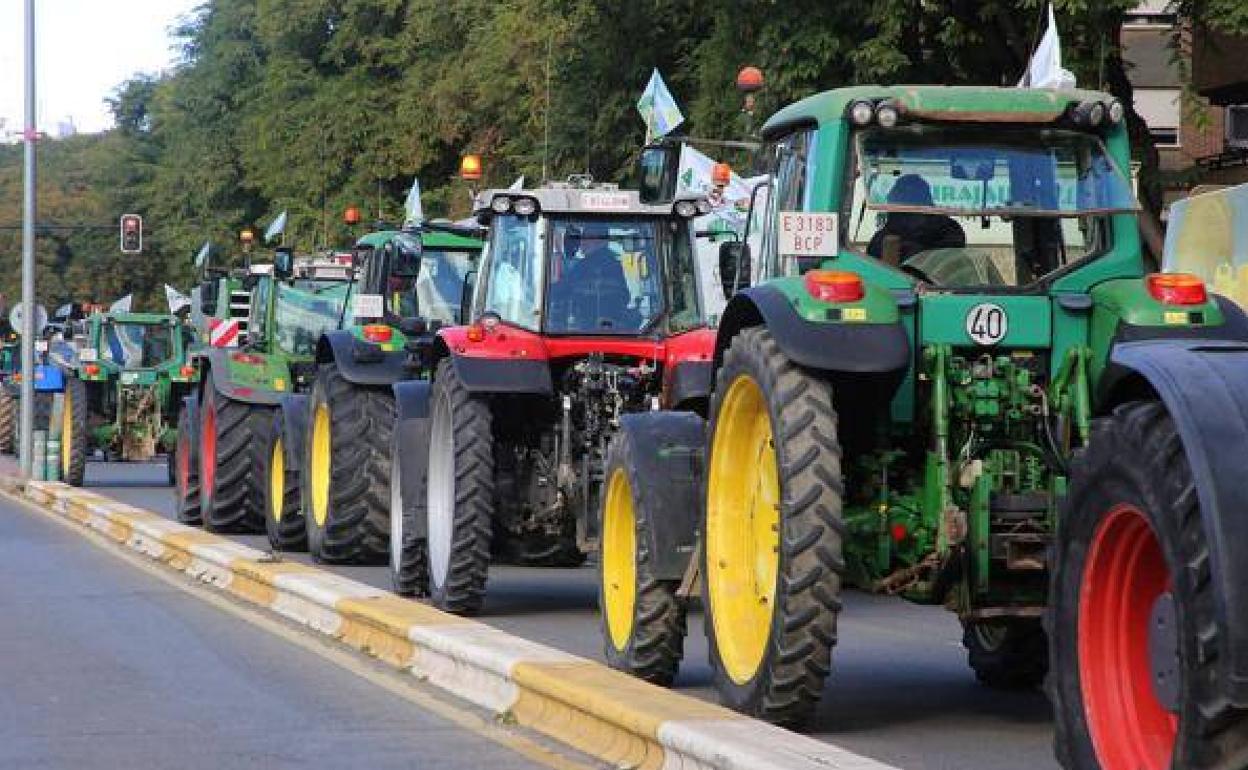 Agricultores durante la manifestación del pasado mes de febrero en Murcia. 