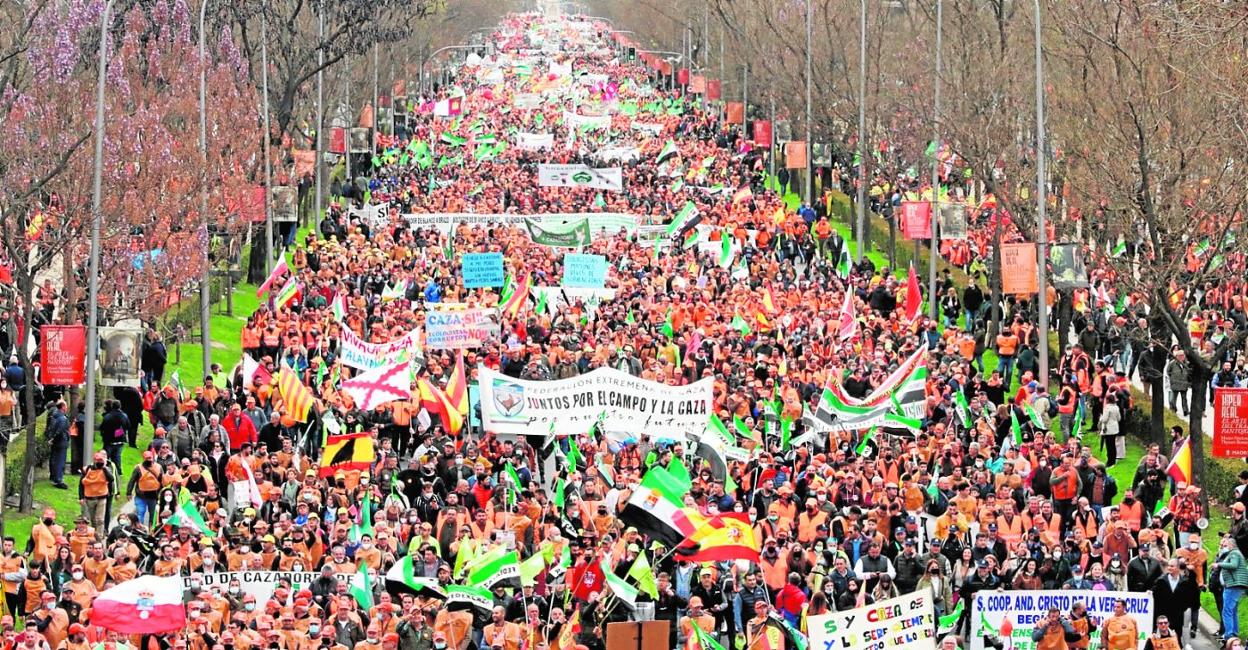 Cientos de miles de personas recorren el Paseo de la Castellana durante la multitudinaria manifestación del 20M. 