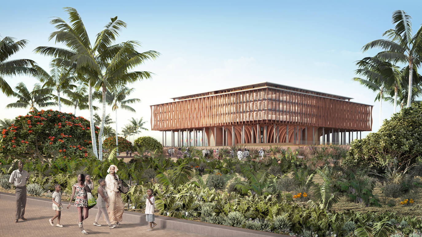 Asamblea Nacional de Benín en Porto Novo. La llamada 'Casa del Parlamento' está inspirada en 'el árbol de la palabra'. Ocupa 35.000 metros cuadrados. Está en construcción, y el murciano Jaime Herráiz es el director de obra.