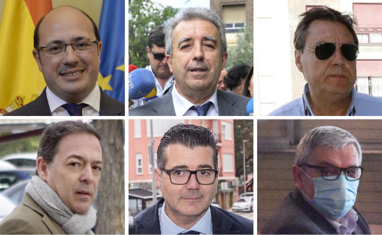 Pedro Antonio Sánchez ('Caso Auditorio'), Antonio Cerdá ('Caso Novo Carthago'), José Luis López Ayala ('Caso Valley'), Alberto Guerra ('Caso Casino'), Daniel García Madrid ('Caso Camelot') y Manuel Hurtado ('Caso obras de arte').