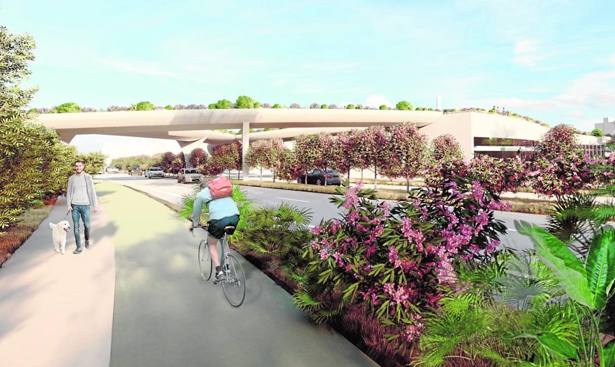 Recreación digital de la pasarela peatonal y ciclista que unirá el casco urbano con el río y la Vía Verde. 