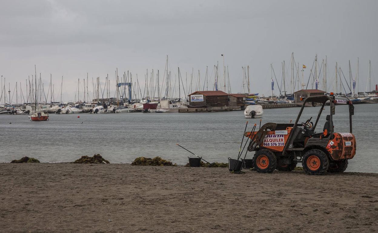 Maquinaria de retirada de biomasa, este miércoles en Los Alcázares.