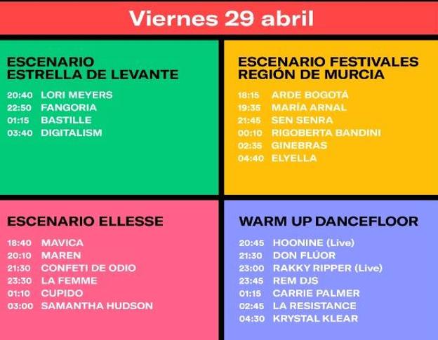 Horario Warm Up viernes 29 de abril.