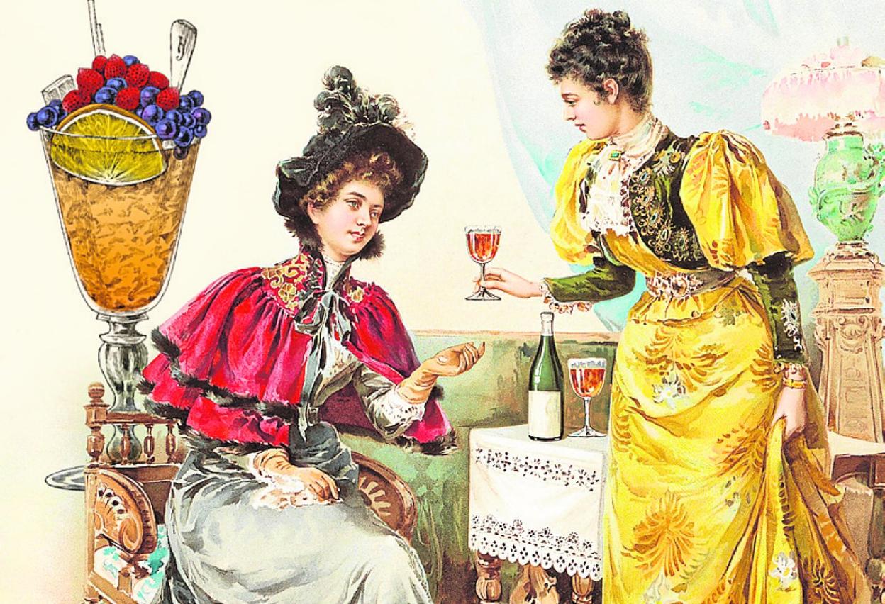 Tomando un sherry-cobbler, de un recetario alemán de 1901. 