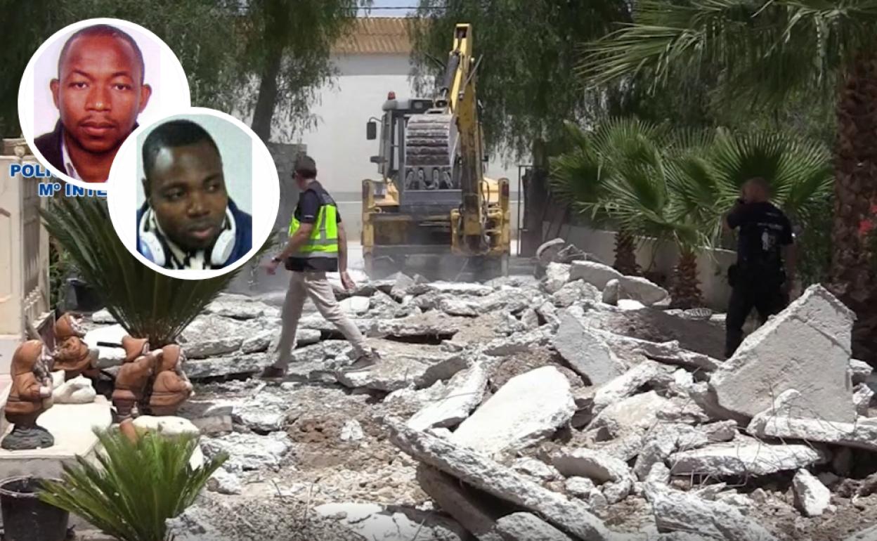 Unidades especiales desplazadas desde Madrid levantaron el suelo de la finca en busca de los cuerpos. En detalle, Soumalia y Ali.