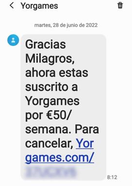 El SMS fraudulento que está llegando a los usuarios.