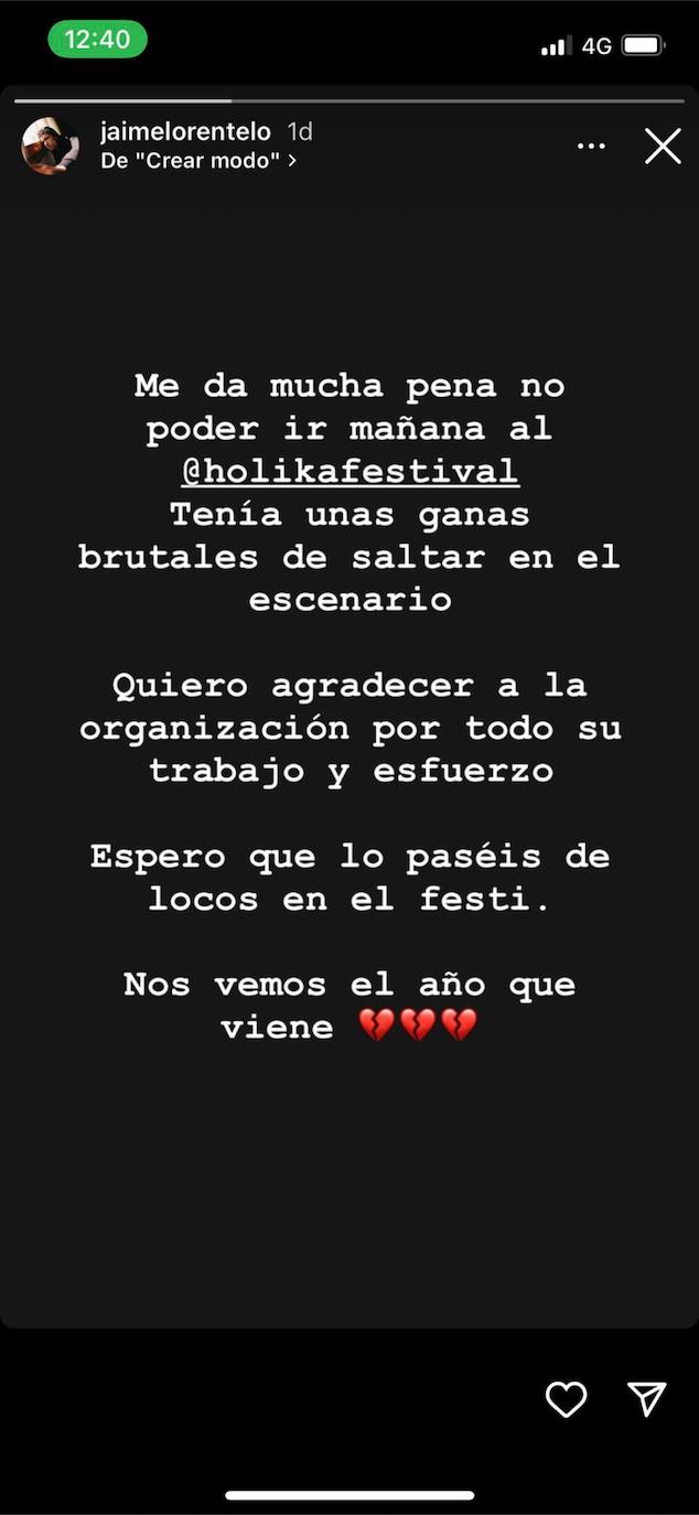 Story de Instagram de Jaime Lorente