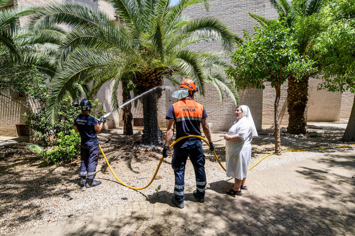 Fotos: Un incendio en un huerto se queda a las puertas del convento de Guadalupe