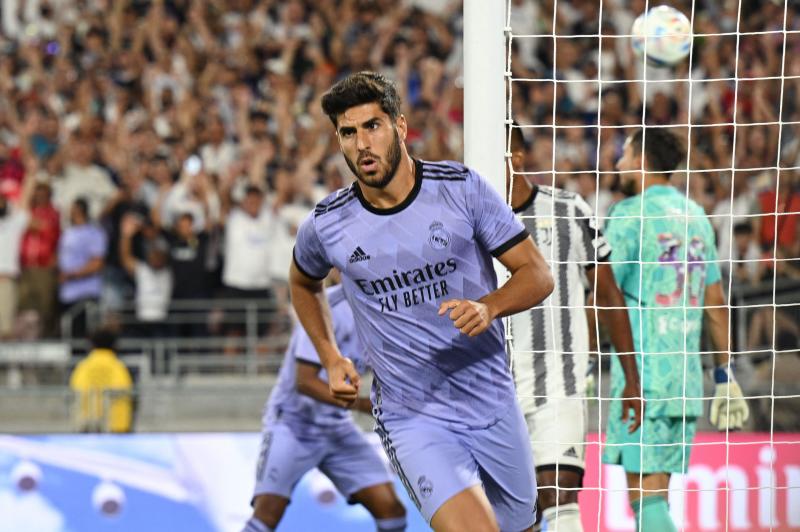 Marco Asensio celebra su gol anotado en el amistoso frente a la Juventus para terminar la gira americana.