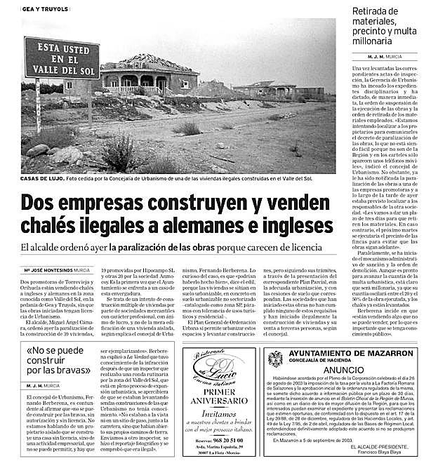 Primera información de LA VERDAD sobre el caso en septiembre de 2003.