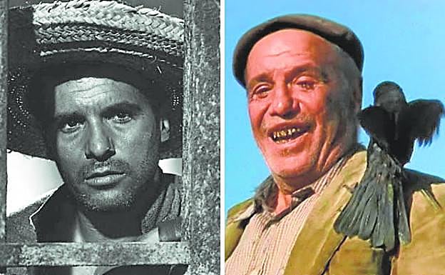 A la izquierda, Paco Rabal como Lorenzo, en 'El hombre de la isla'. A la derecha, en su papel de Azarías en la película 'Los santos inocentes'.