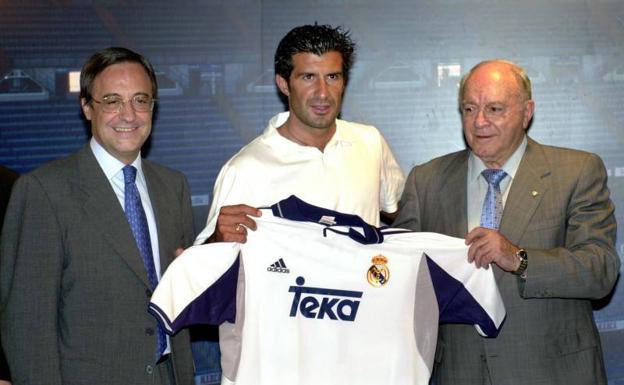 Figo, en su presentación con el Real Madrid.