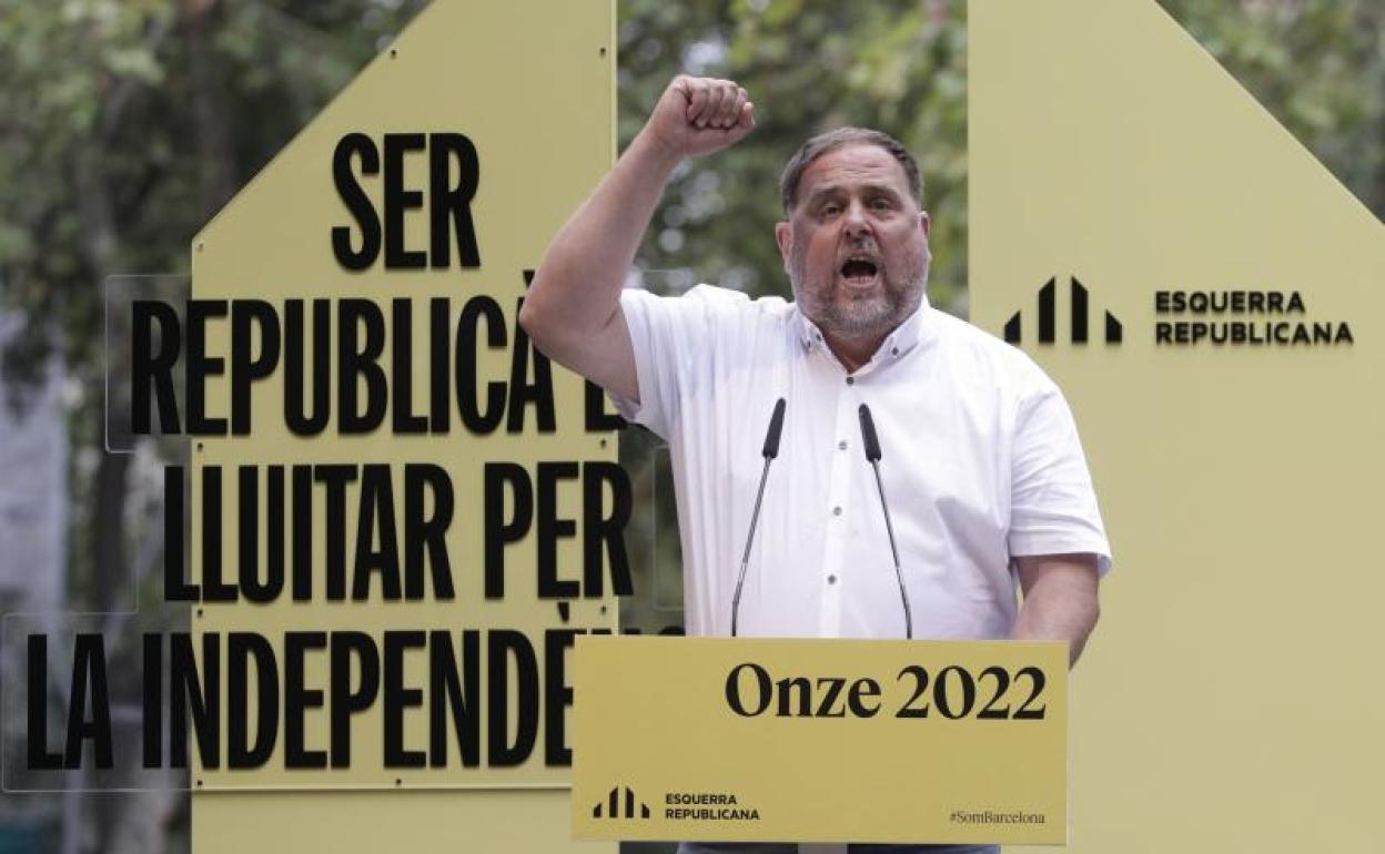 El presidente de ERC, Oriol Junqueras, en un acto de ERC con motivo de la Diada 