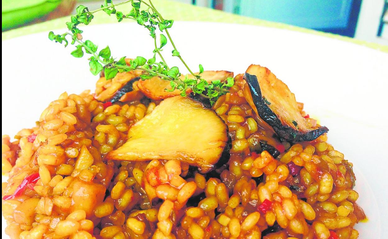 Arroz meloso con setas de cardo