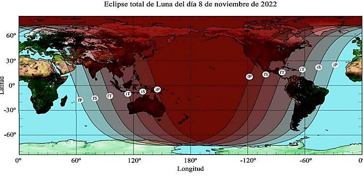 Eclipse total de luna del 8 de noviembre de 2022. 