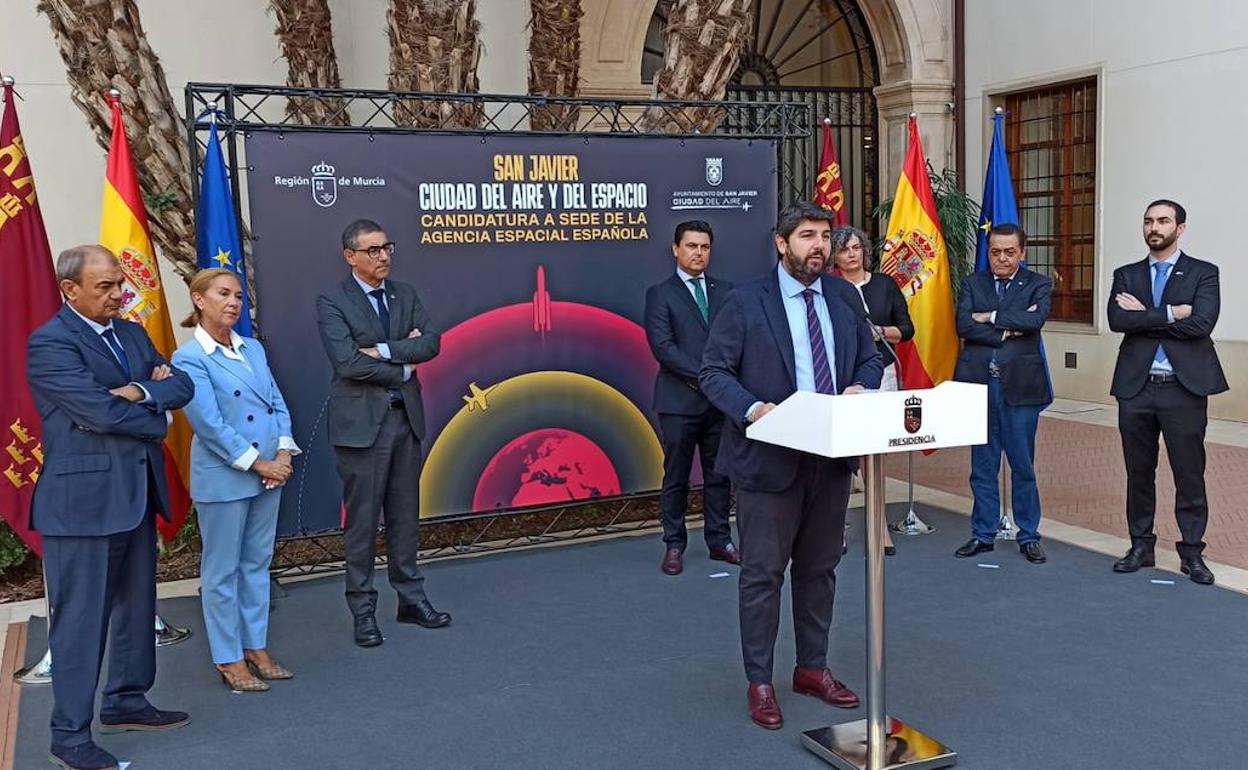 Presentación de la candidatura de la Región de Murcia como sede de la Agencia Espacial Española en el Palacio de San Esteban, este lunes.