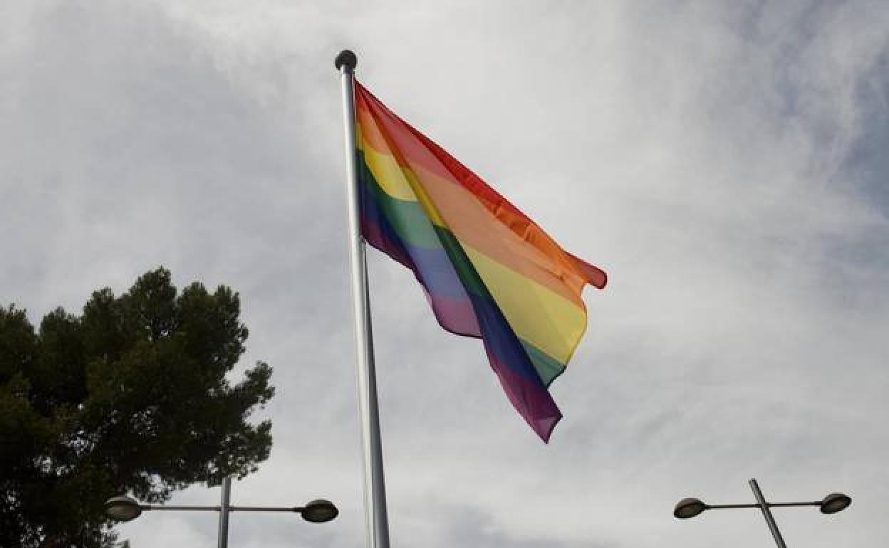 Imagen de archivo de la bandera LGTBI en la plaza de la Cruz Roja de Murcia. 