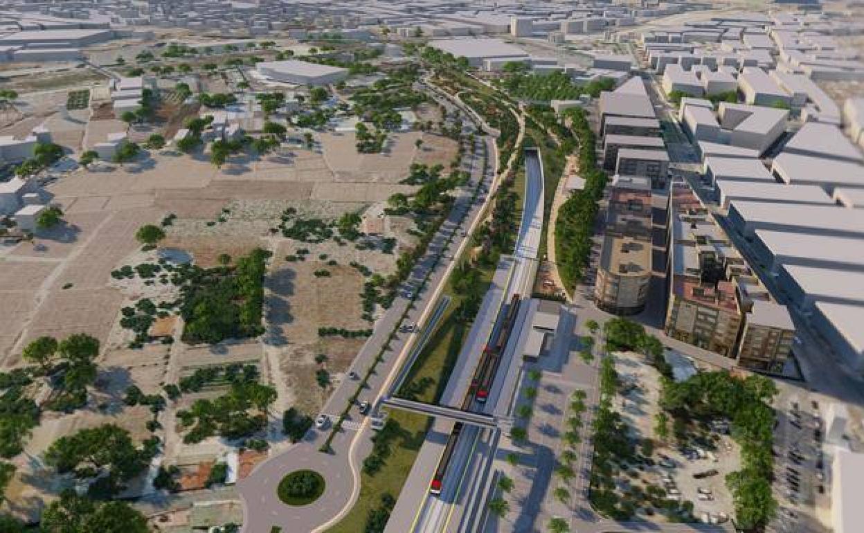 Recreación de la integración del ferrocarril en la ciudad de Lorca, y su efecto urbanístico. 