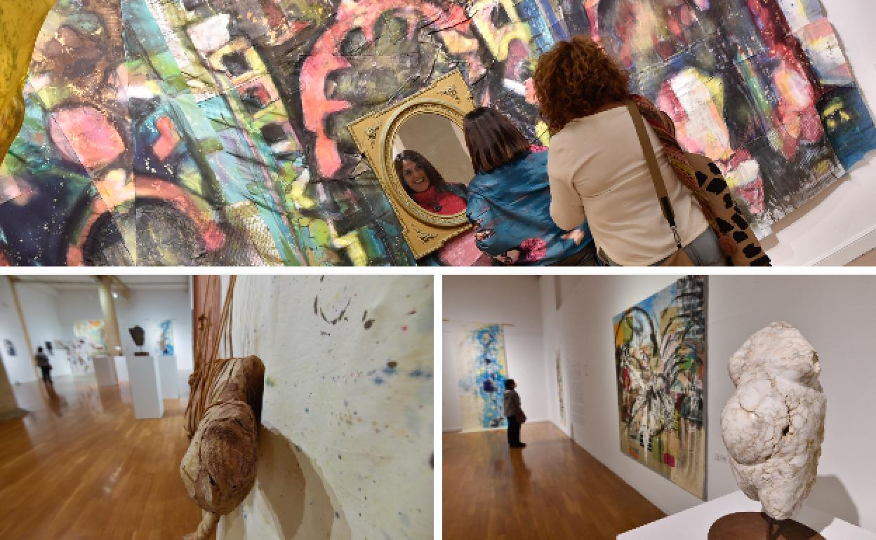 1. Obra titulada 'Altar con autorretrato'. 2. 'Cuerpo incorruptible, momia'. 3. 'Fertilidad arcaica. Todas en la sala alta del Almudí. 