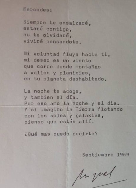 Imagen - Poema de amor de Miguel Espinosa dirigido a Mercedes en una carta fechada en septiembre del 69.