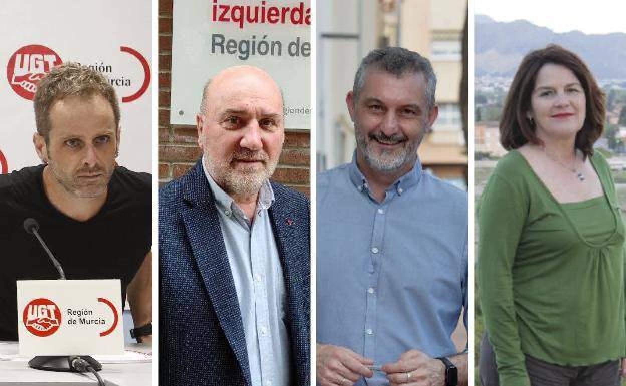 Ángel L. Hernández (Podemos), José Luis Álvarez-Castellanos (Izquierda Unida), Óscar Urralburu (Más Región) y María José Campillo (Verdes-Equo)