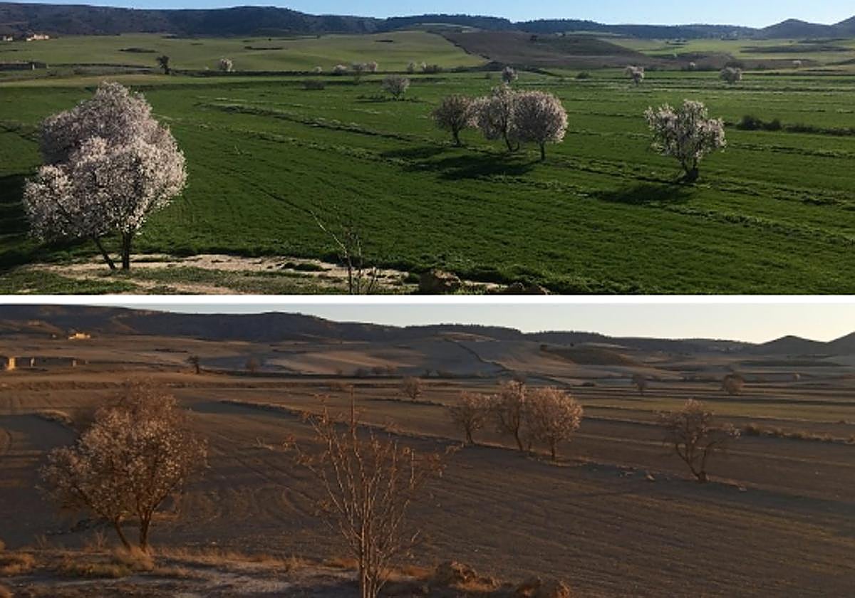 Imágenes de un paraje del Noroeste tomadas hace un año (arriba) y este jueves (abajo).