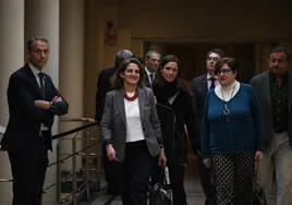 La ministra Teresa Ribera, este martes por la tarde, durante su llegada al Senado.