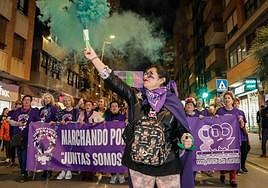 Imagen de la manifestación del 8M por las calles de Lorca, este miércoles.