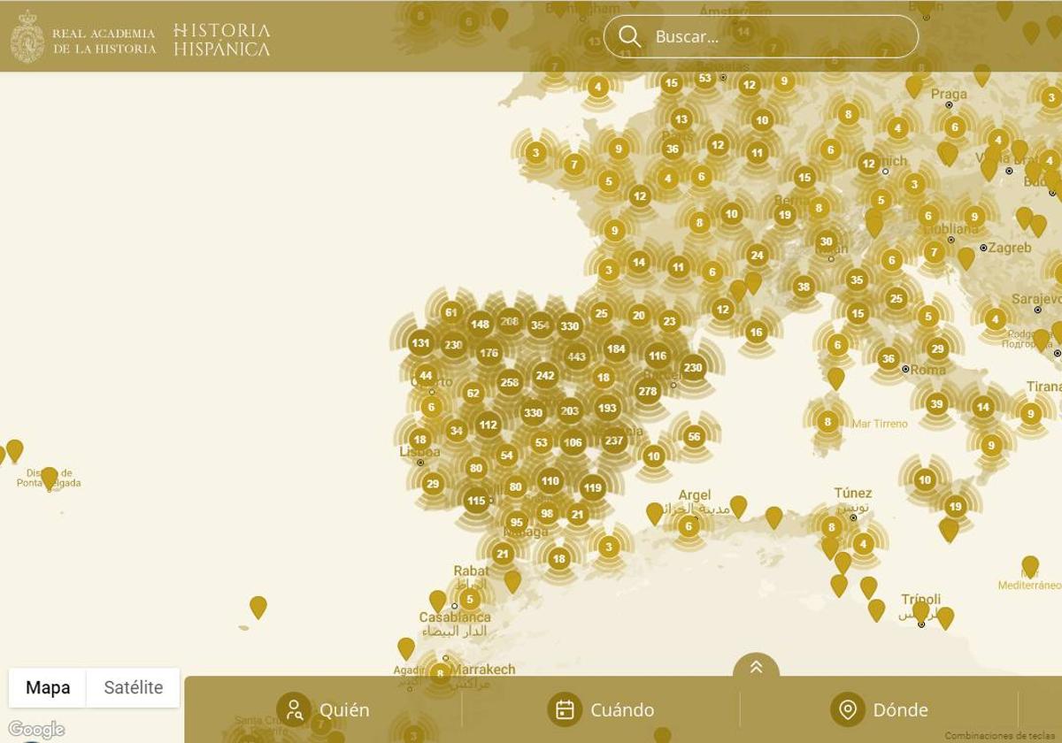 Captura del mapa de hechos históricos creado por la Real Academia de la Historia.