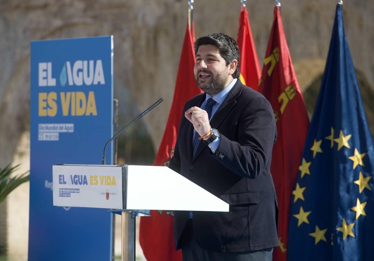 López Miras, este miércoles, durante el acto institucional con motivo del Día Mundial del Agua.