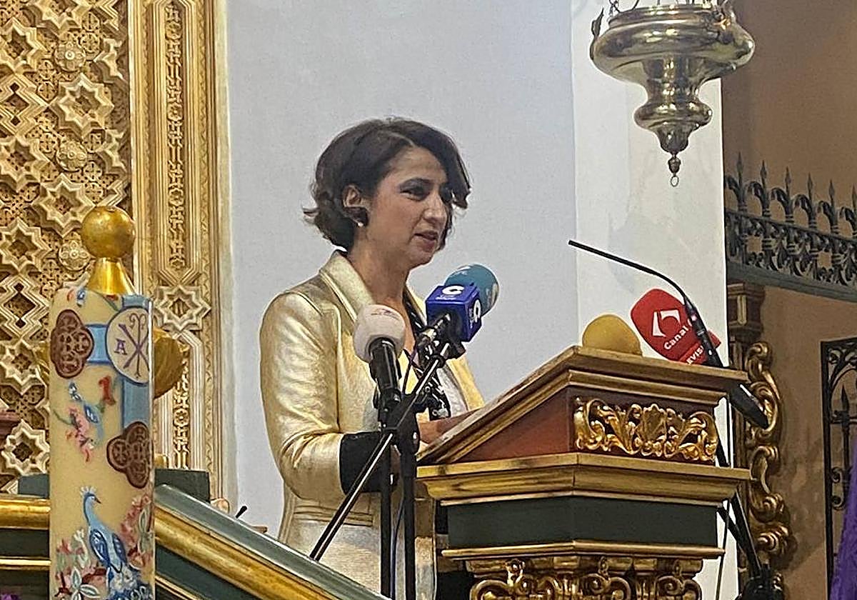 María Hernández dando el pregón al día siguiente del atropello