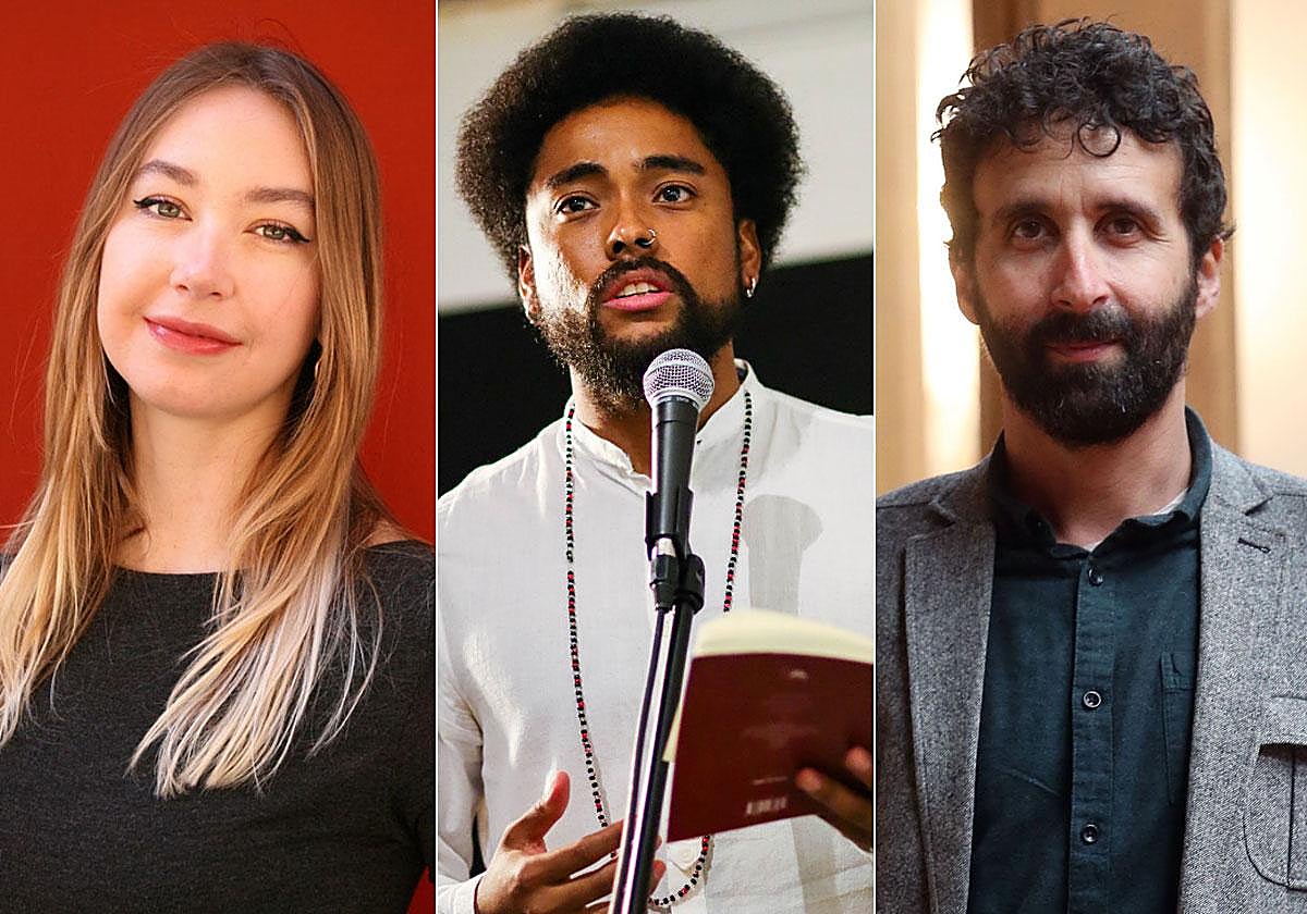 La escritora y periodista de 'El País' Margaryta Yakovenko. El poeta Yeison F. García López. El dramaturgo y director Pablo Remón.