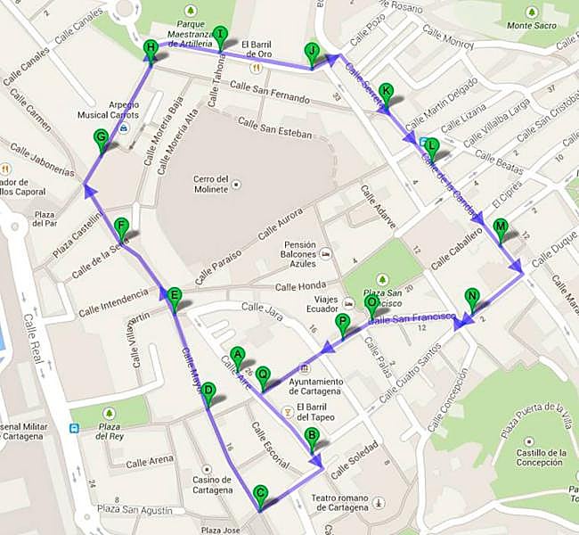 Mapa del recorrido de la procesión de Lunes Santo de Cartagetana