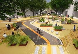 Recreación de una zona de jardines y juegos infantilesen uno de los cruces.