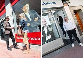 Escaparates de PSOE y PP en Santomera.