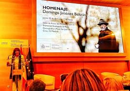 La exministra Cristina Narbona, durante la inauguración del acto de homenaje a Domingo Jiménez Beltrán, este jueves, en el Miteco.