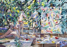 'Natura cinco (pintura-comida' (2014). En esas ventanas abiertas al mundo que son sus cuadros enmarcados, Alfonso Albacete recurre «a claroscursos, volumetrías, degrarados y matices» en el afán de imitar la realidad.