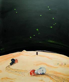 Imagen secundaria 2 - Una de las obras con un cassete, durante el montaje. 'Hacia el monolito'. 