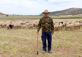 Miguel Ángel Cánovas con sus ovejas en el campo de Caravaca.