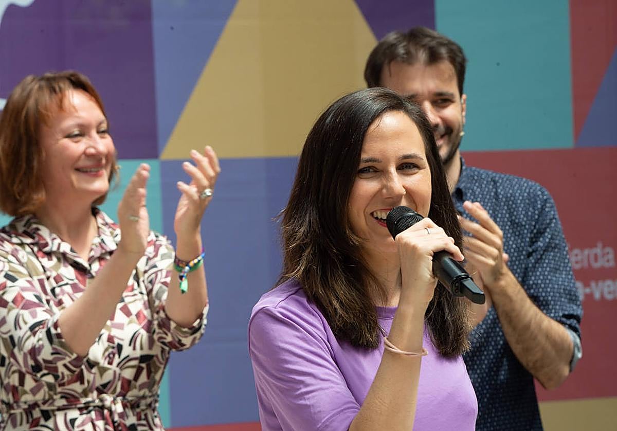 Ione Belarra, durante el mitin en la pérgola de San Basilio.