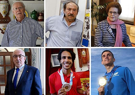 Arriba: Carlos Collado, Manuel Belzunce y María Cascales. Abajo: José Luis Mendoza, Mo Katir y Mariano García.