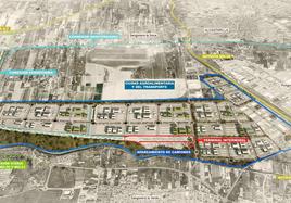 Recreación visual del futuro nodo logístico e intermodal del Sureste, junto a Sangonera la Seca y Alcantarilla y cerca del Polígono Industrial Oeste.