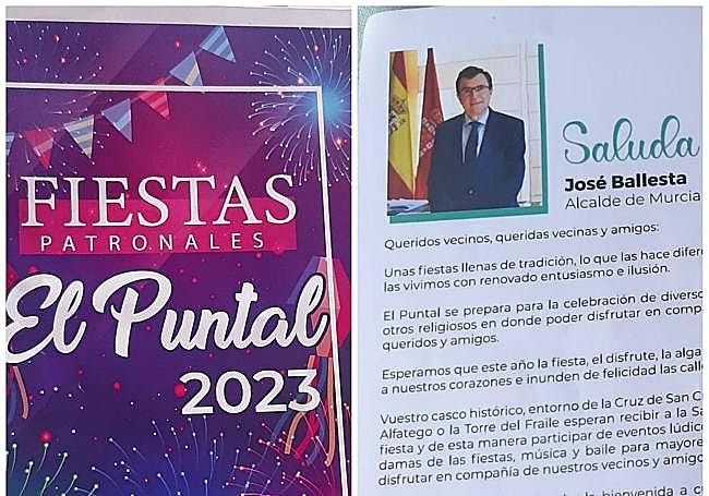 Detalle del programa de fiestas de la pedanía murciana y el saluda.