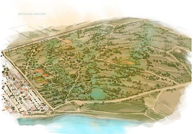 Recreación digital de una de las áreas de renaturalización proyectadas por el Ministerio de Transición Ecológica en la ribera sur del Mar Menor.