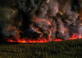 Vista aérea del incendio de Donnie Creek, en la Columbia Británica (Canadá), estos días.
