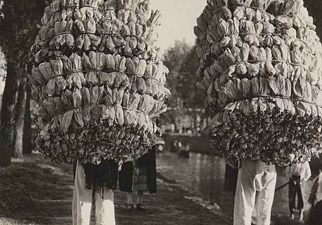 'Sin título (indios transportando fardos de hojas de mazorca de maiz para elaboración de tamales)'. Imagen de 1926-1929; copia a las sales de plata en gelatina. San Francisco Museum of Modern Art.