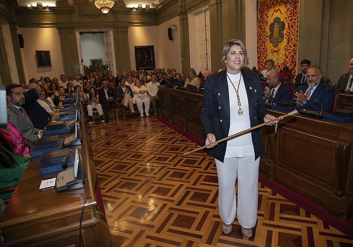 Noelia Arroyo, cuando fue reelegida alcaldesa de Cartagena el pasado 17 de junio.