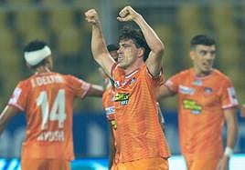 Guarrotxena celebra un gol, con el Goa en la pasada campaña.