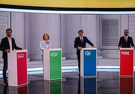 Los candidatos, este jueves, en el debate organizado por La 7 y Onda Regional.